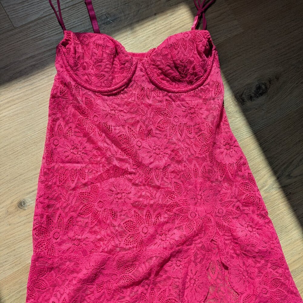 34B Victoria Secret 2003 Y2K Pink Lace Feminine Bustier Top Lingerie Slip Dress